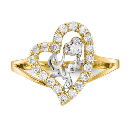 10K Yellow W/Rhodium 10K W/White Rhodium I Love You Cz Heart Ring