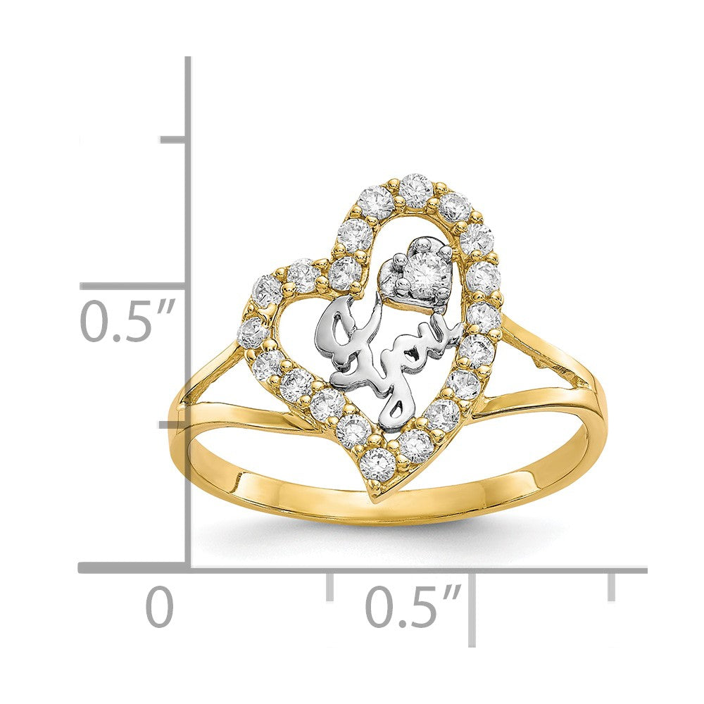 10K Yellow W/Rhodium 10K W/White Rhodium I Love You Cz Heart Ring