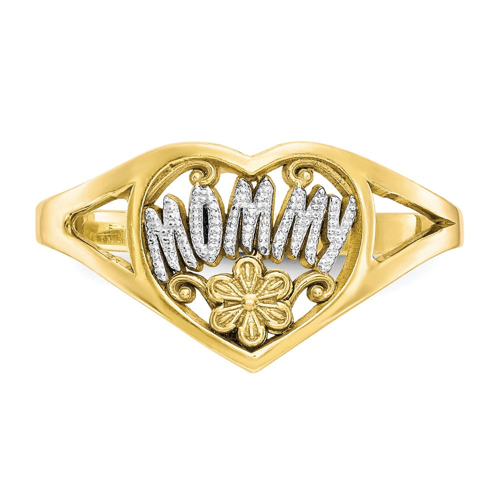 10K Yellow W/Rhodium 10K Mommy Heart Ring