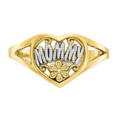 10K Yellow W/Rhodium 10K Mommy Heart Ring