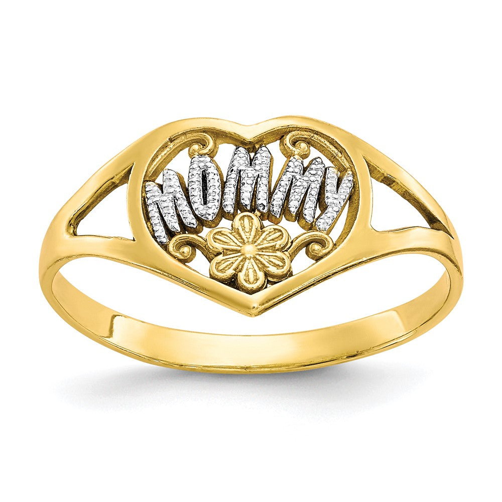 10K Yellow W/Rhodium 10K Mommy Heart Ring