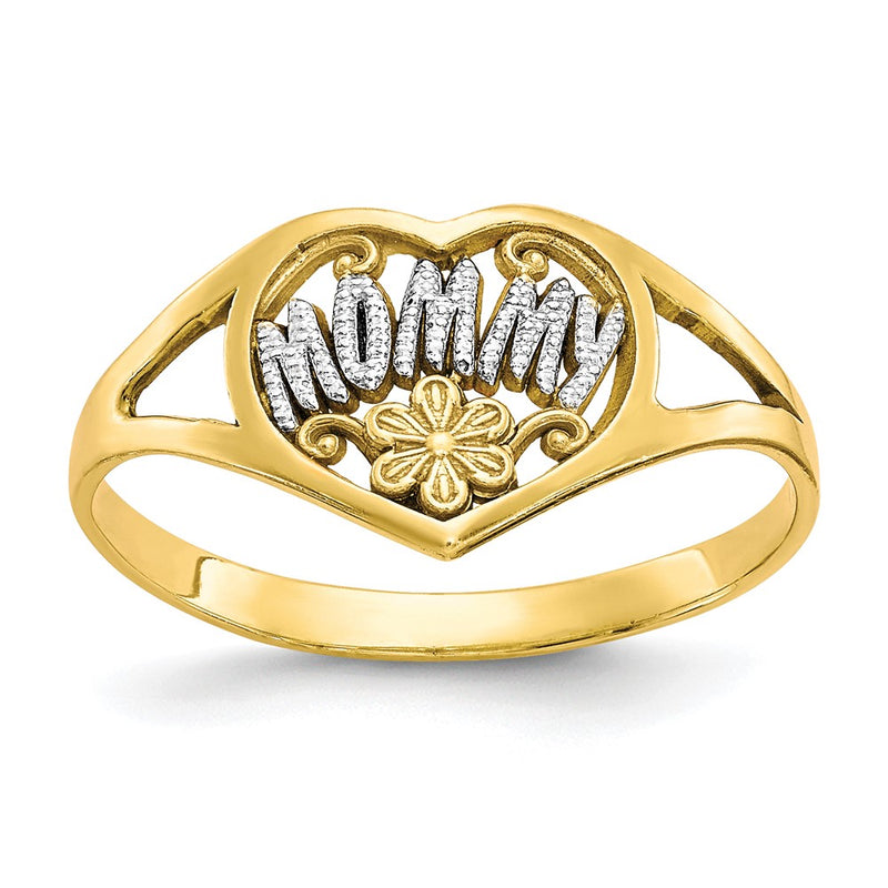 10K Yellow W/Rhodium 10K Mommy Heart Ring