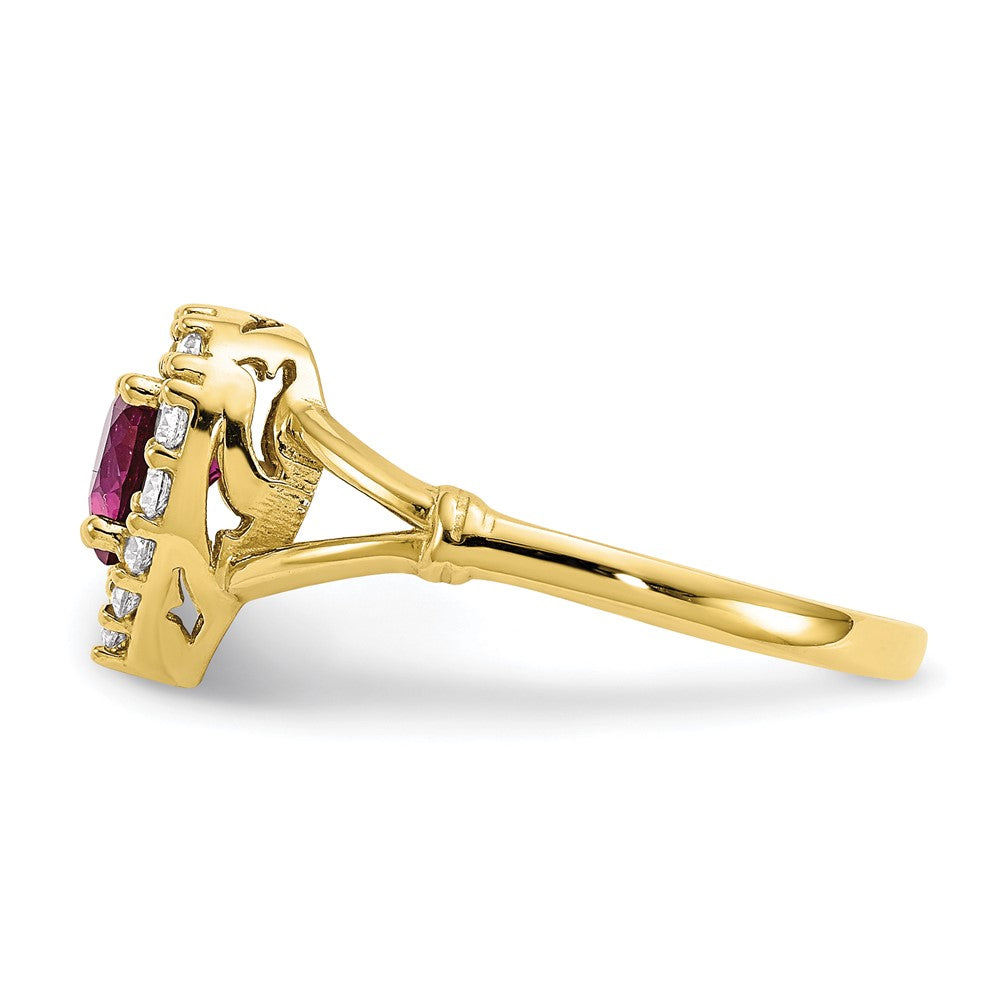 10K Yellow Gold 10K Red And White Cz Heart Ring