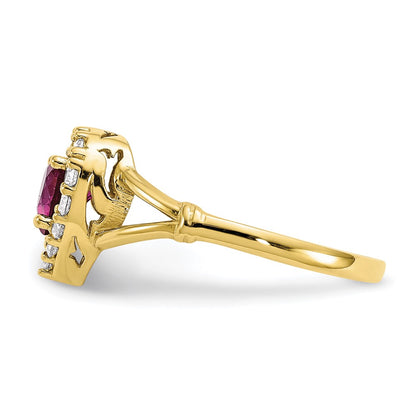 10K Yellow Gold 10K Red And White Cz Heart Ring
