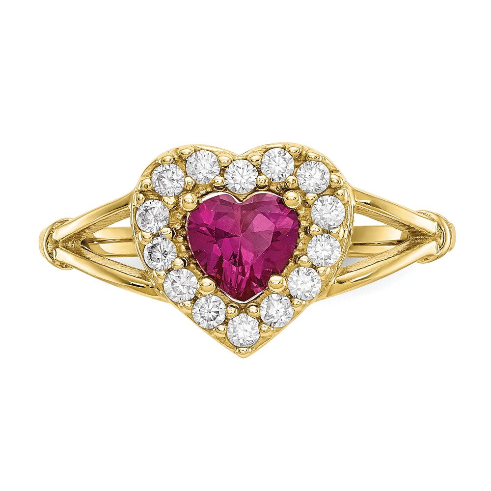 10K Yellow Gold 10K Red And White Cz Heart Ring