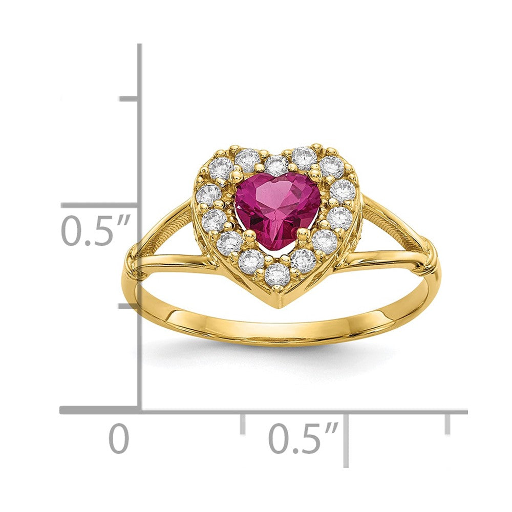 10K Yellow Gold 10K Red And White Cz Heart Ring