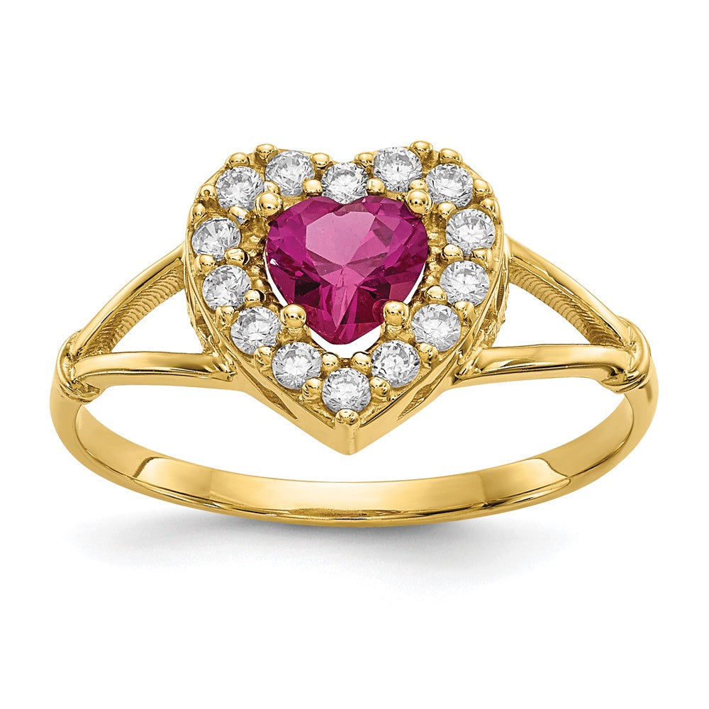 10K Yellow Gold 10K Red And White Cz Heart Ring
