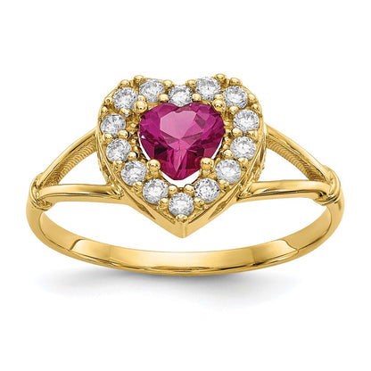 10K Yellow Gold 10K Red And White Cz Heart Ring