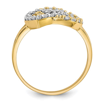 10K Yellow W/Rhodium 10K Double Heart Cz Ring