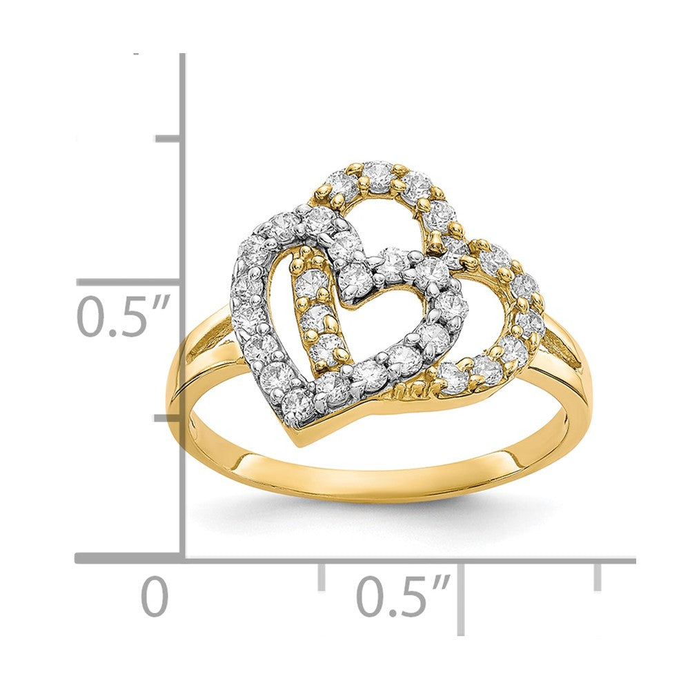 10K Yellow W/Rhodium 10K Double Heart Cz Ring