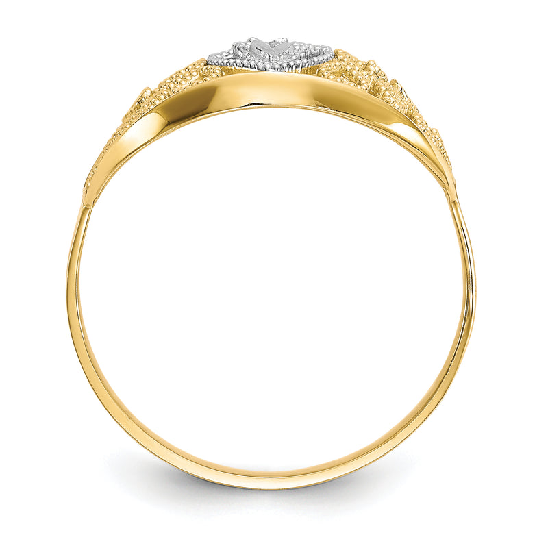 10K Yellow W/Rhodium 10K Filigree Heart Ring