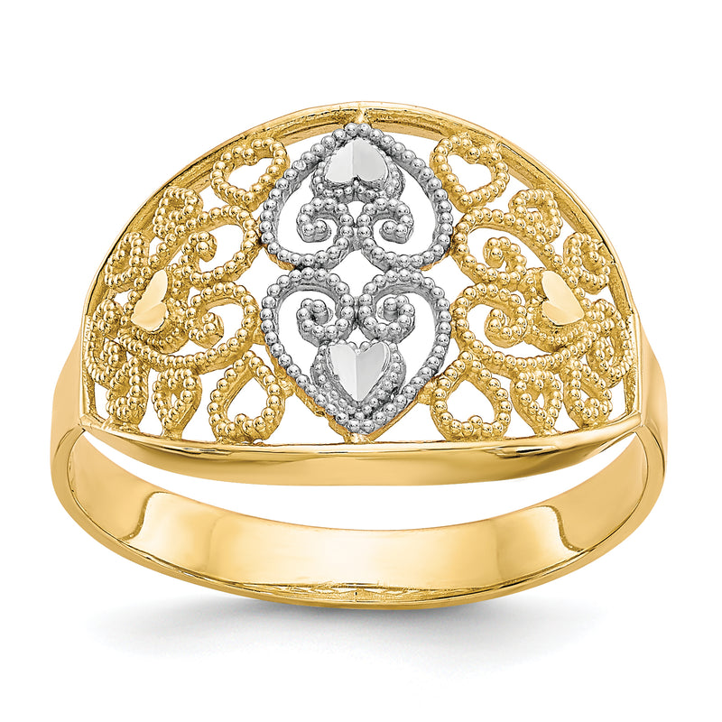 10K Yellow W/Rhodium 10K Filigree Heart Ring