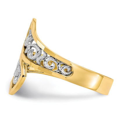 10K Yellow W/Rhodium & Rhodium Filigree Ring
