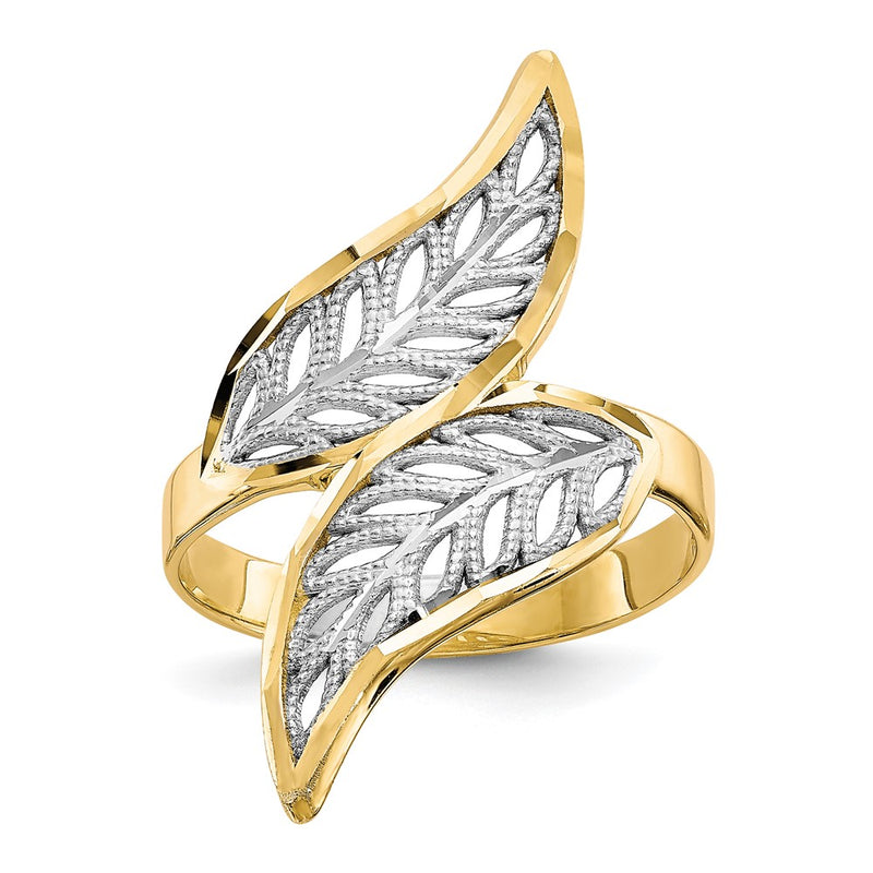 10K Yellow W/Rhodium 10K Diamond-Cut Filigree Ring