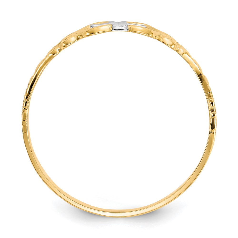 10K Yellow W/Rhodium & Rhodium Polished Cross Ring