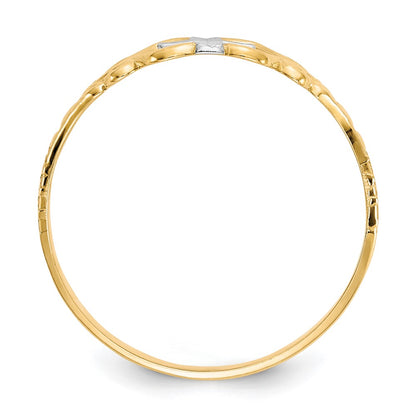 10K Yellow W/Rhodium & Rhodium Polished Cross Ring