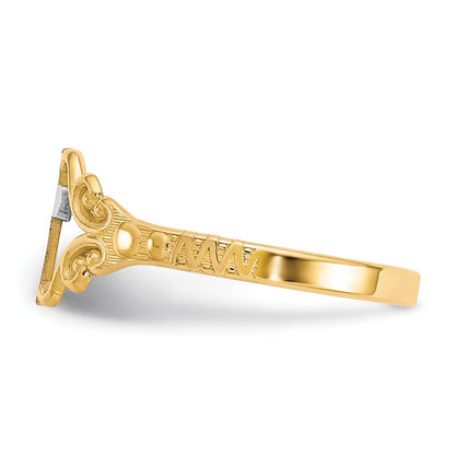10K Yellow W/Rhodium & Rhodium Polished Cross Ring