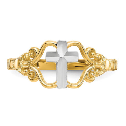 10K Yellow W/Rhodium & Rhodium Polished Cross Ring
