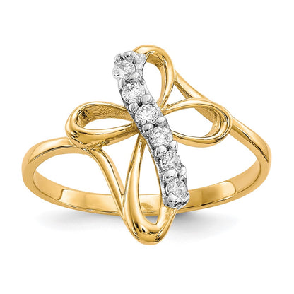 10K Yellow Gold Cz Cross Ring