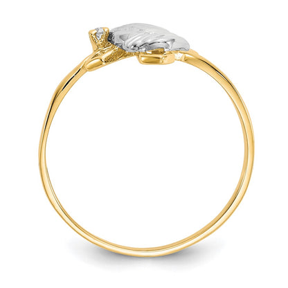 10K Yellow W/Rhodium & Rhodium Praying Hands Cz W/Cross Ring