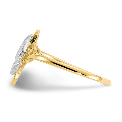 10K Yellow W/Rhodium & Rhodium Praying Hands Cz W/Cross Ring