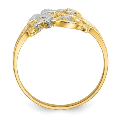 10K Yellow W/Rhodium & Rhodium Cz Angel W/Hearts Ring