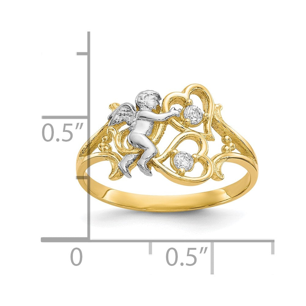 10K Yellow W/Rhodium & Rhodium Cz Angel W/Hearts Ring