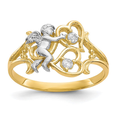 10K Yellow W/Rhodium & Rhodium Cz Angel W/Hearts Ring