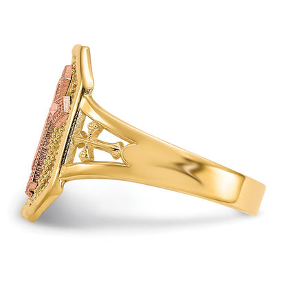10K Two-Tone Filigree Cross Ring