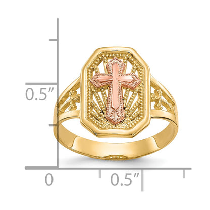 10K Two-Tone Filigree Cross Ring