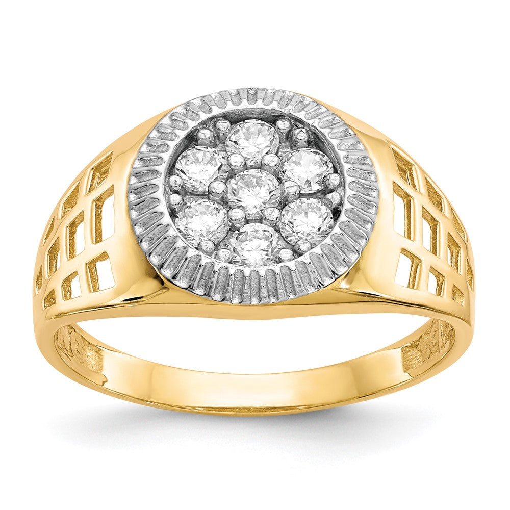 10K Yellow W/Rhodium 10K Men'S Cz Cluster Ring