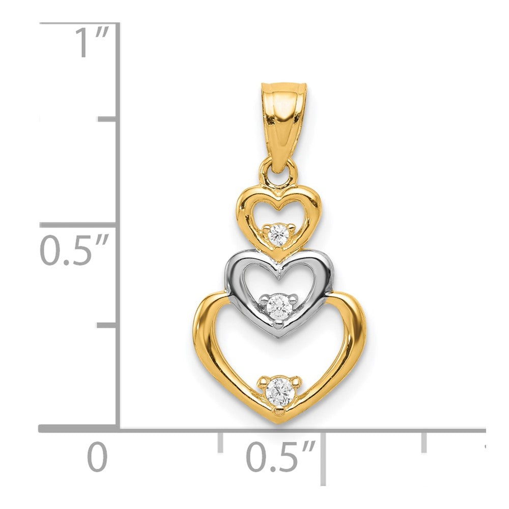 10k Yellow w/Rhodium 10K w/Rhodium CZ 3-Heart Pendant