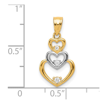 10k Yellow w/Rhodium 10K w/Rhodium CZ 3-Heart Pendant