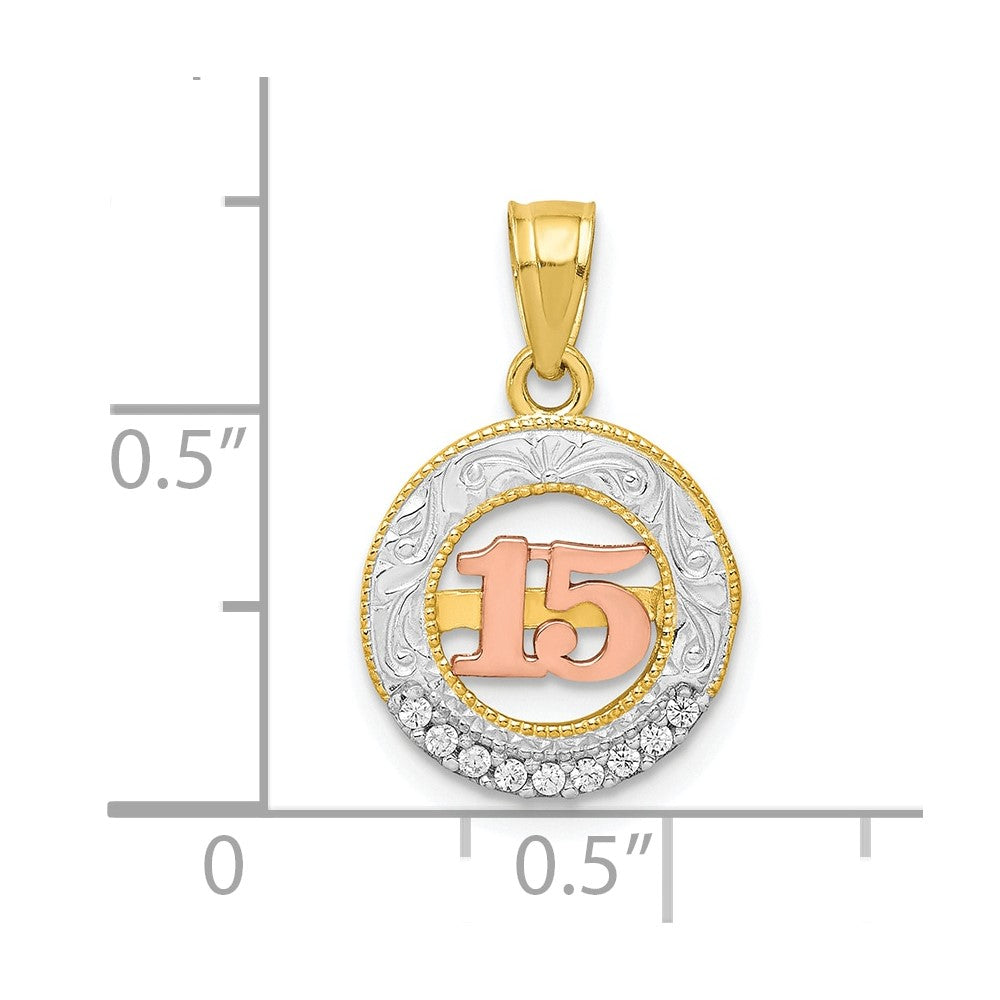 10k Two-tone 10K Two-tone w/White Rhodium CZ 15 Round Pendant