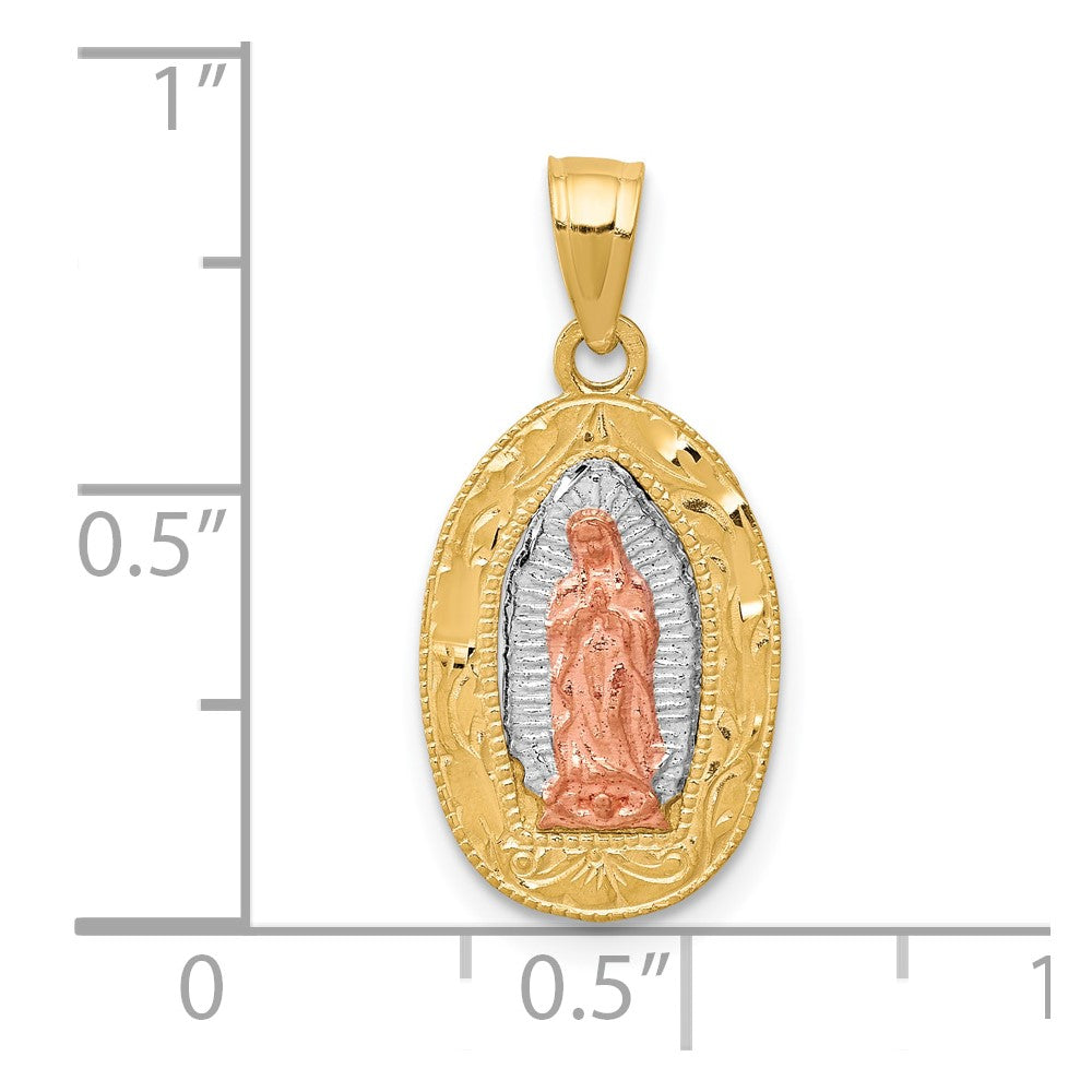 10k Two-tone White Rhodium Lady Of Guadalupe Oval Pendant