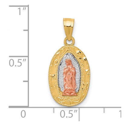 10k Two-tone White Rhodium Lady Of Guadalupe Oval Pendant