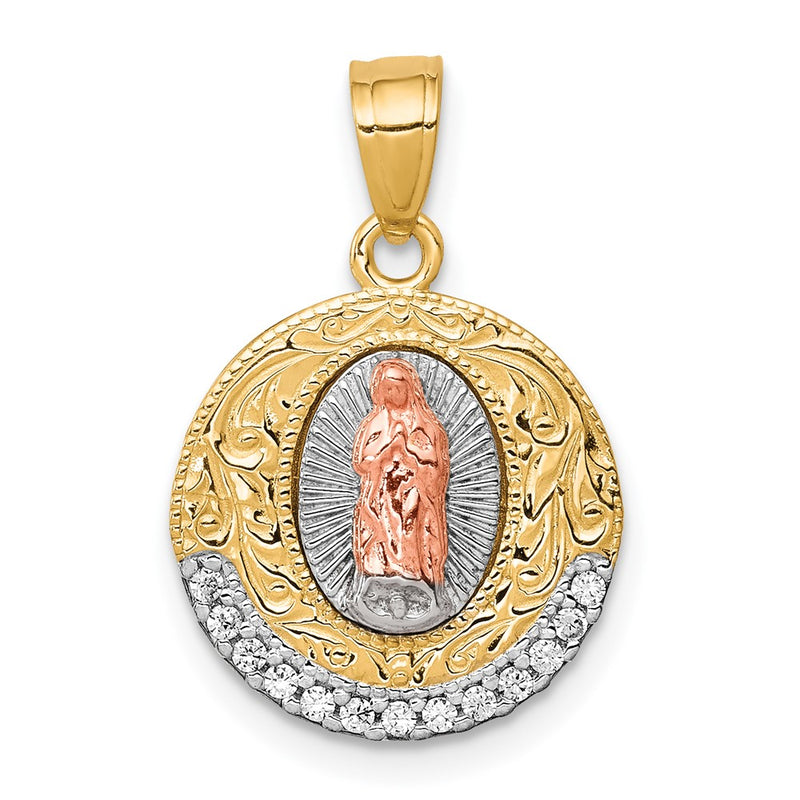 10k Two-tone 10K Two-Tone w/ Rhodium CZ Lady Of Guadalupe Round Pendant