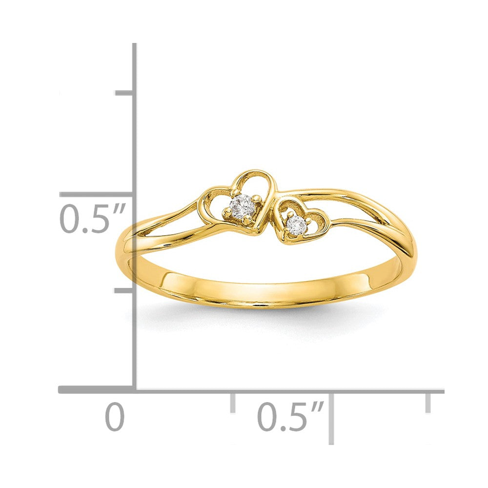 10K Yellow Gold Cz Double Heart Ring