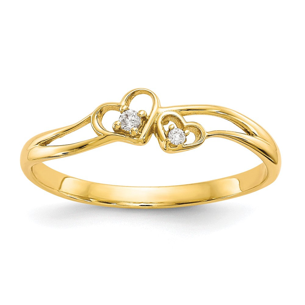 10K Yellow Gold Cz Double Heart Ring