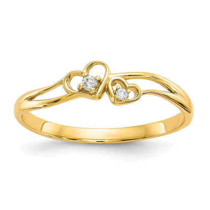 10K Yellow Gold Cz Double Heart Ring
