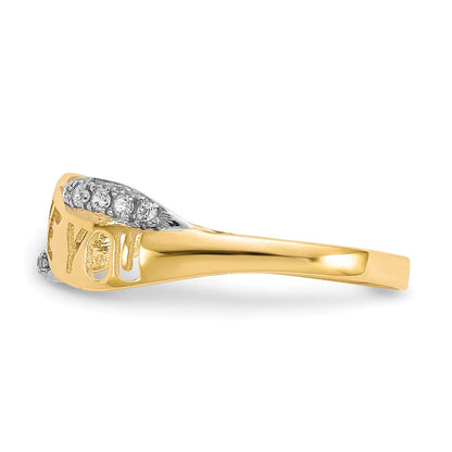 10K Yellow W/Rhodium 10K Cz I Love You Ring