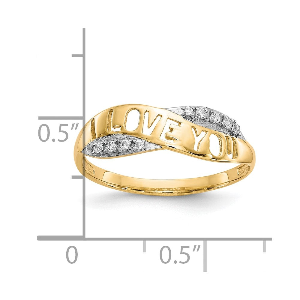 10K Yellow W/Rhodium 10K Cz I Love You Ring