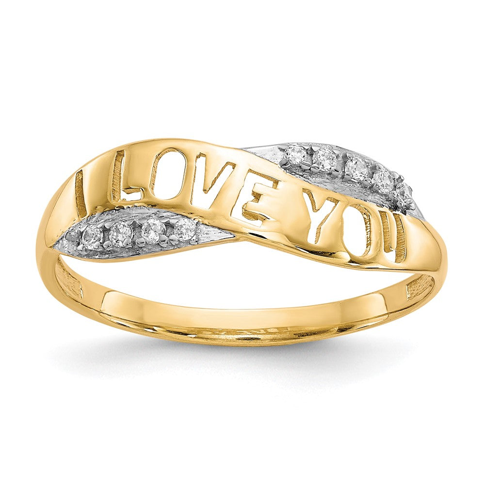 10K Yellow W/Rhodium 10K Cz I Love You Ring