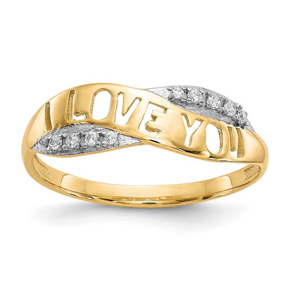 10K Yellow W/Rhodium 10K Cz I Love You Ring