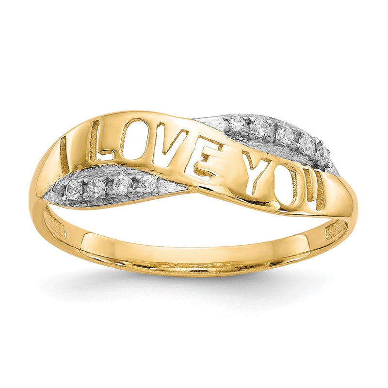 10K Yellow W/Rhodium 10K Cz I Love You Ring