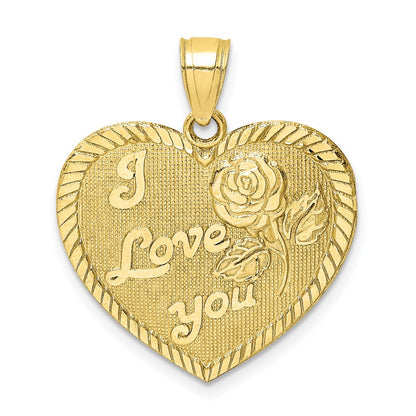 10K Yellow Gold 10K Diamond-Cut I Love You Heart Charm