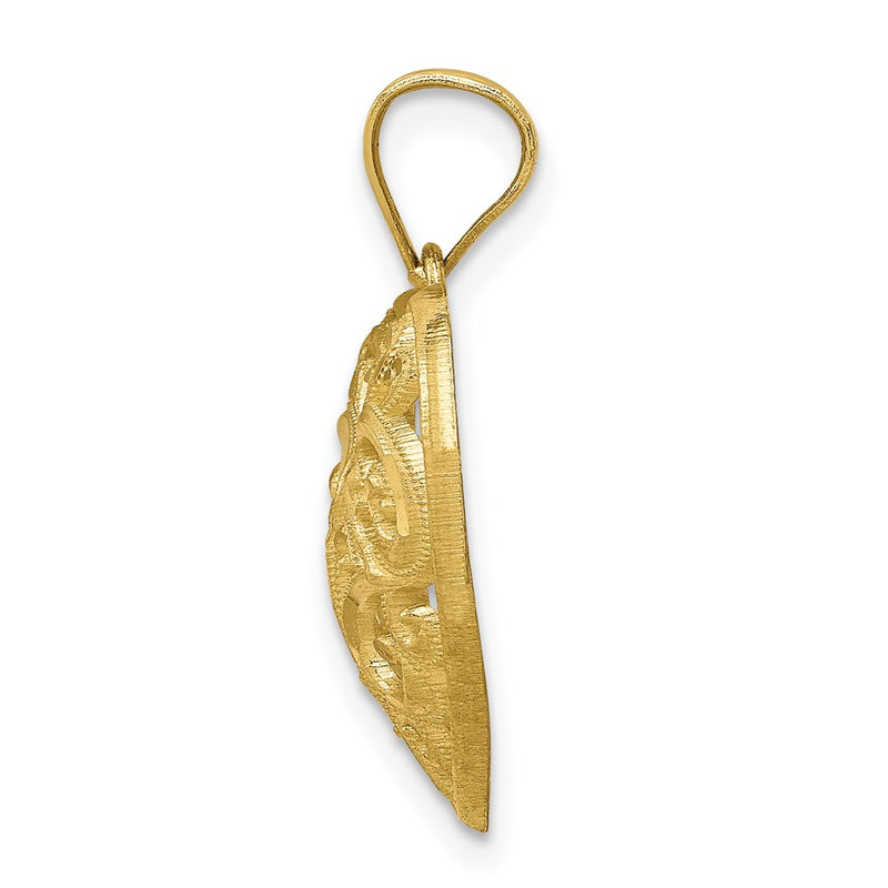 10k Yellow Gold Diamond-cut Filigree Heart Charm