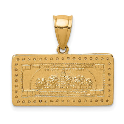10k Yellow w/Rhodium 10K w/Rhodium CZ Micropave 100 Dollar Bill Pendant