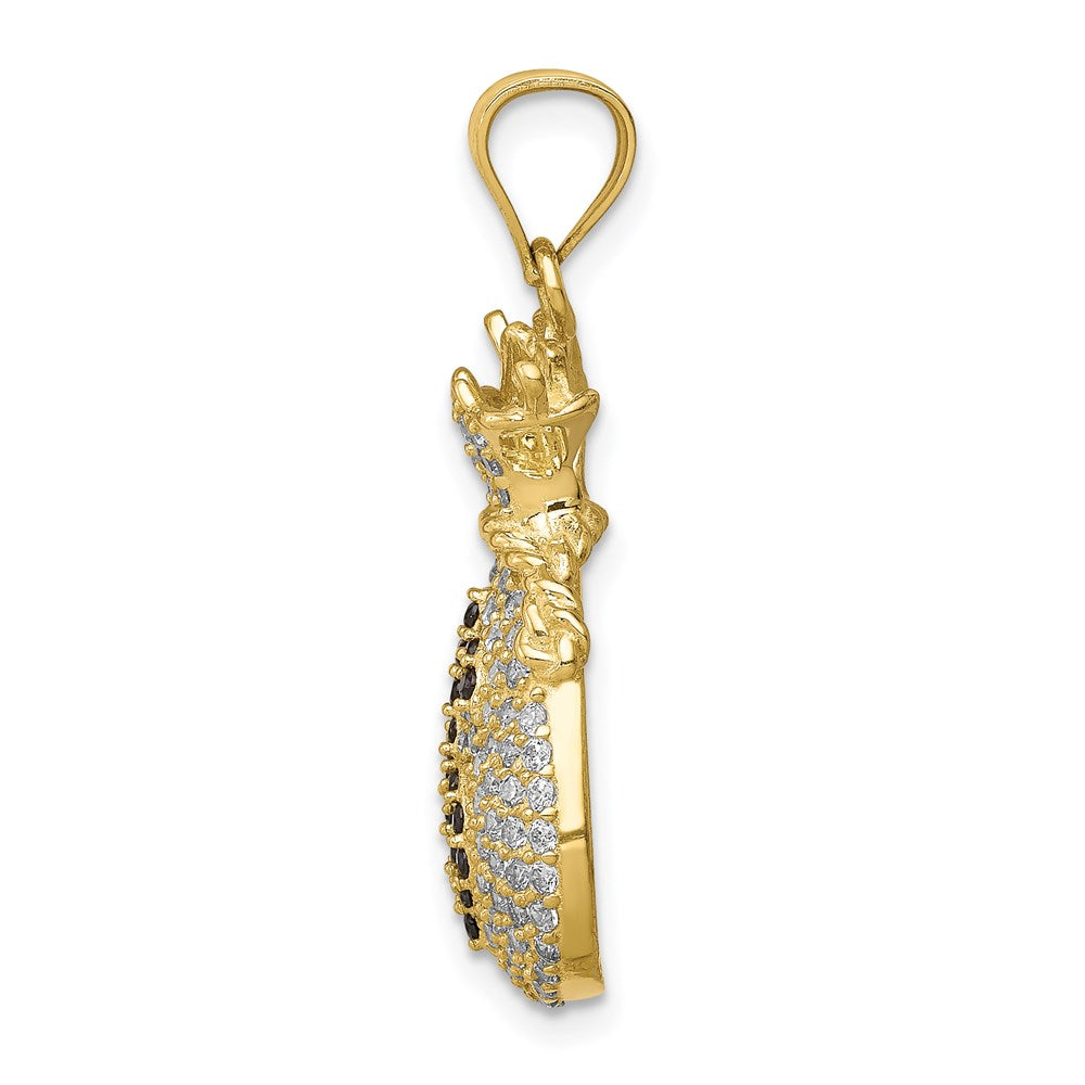 10k Yellow Gold 10K Black and Clear CZ Micro Pave Money Bag Pendant