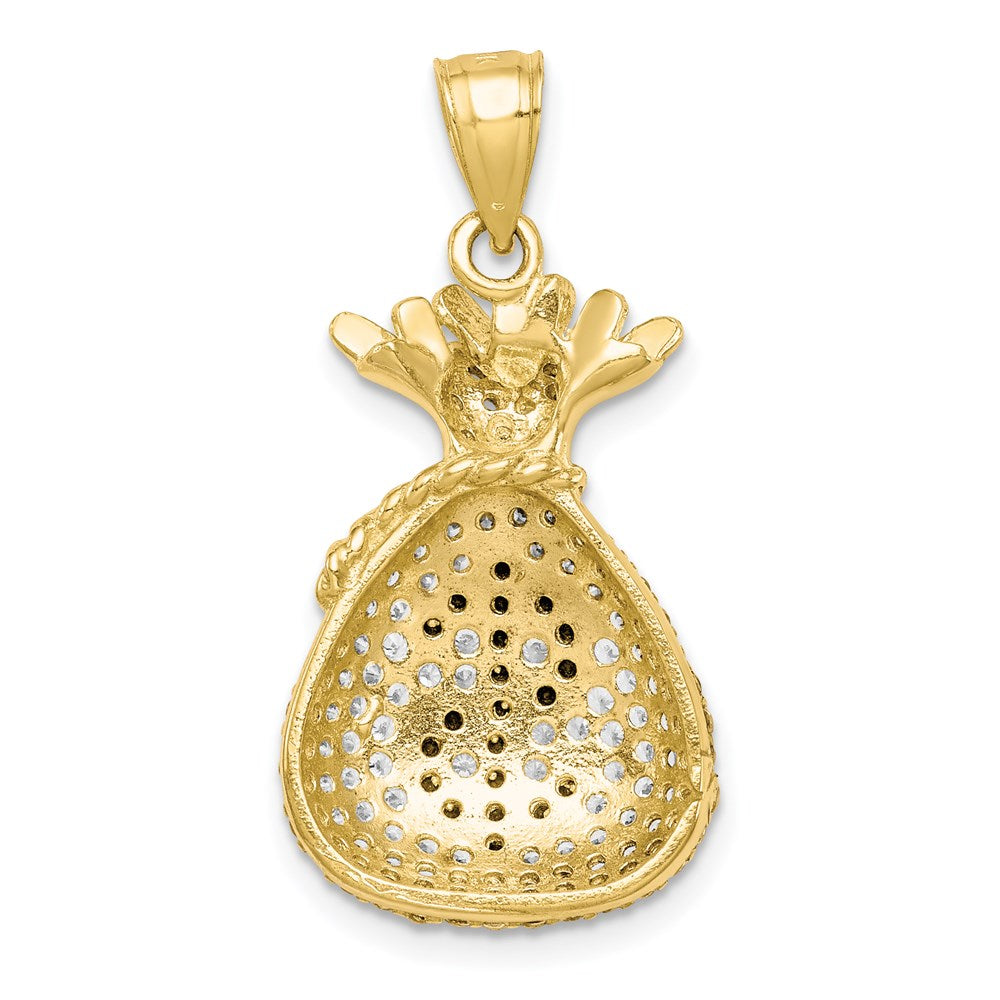 10k Yellow Gold 10K Black and Clear CZ Micro Pave Money Bag Pendant